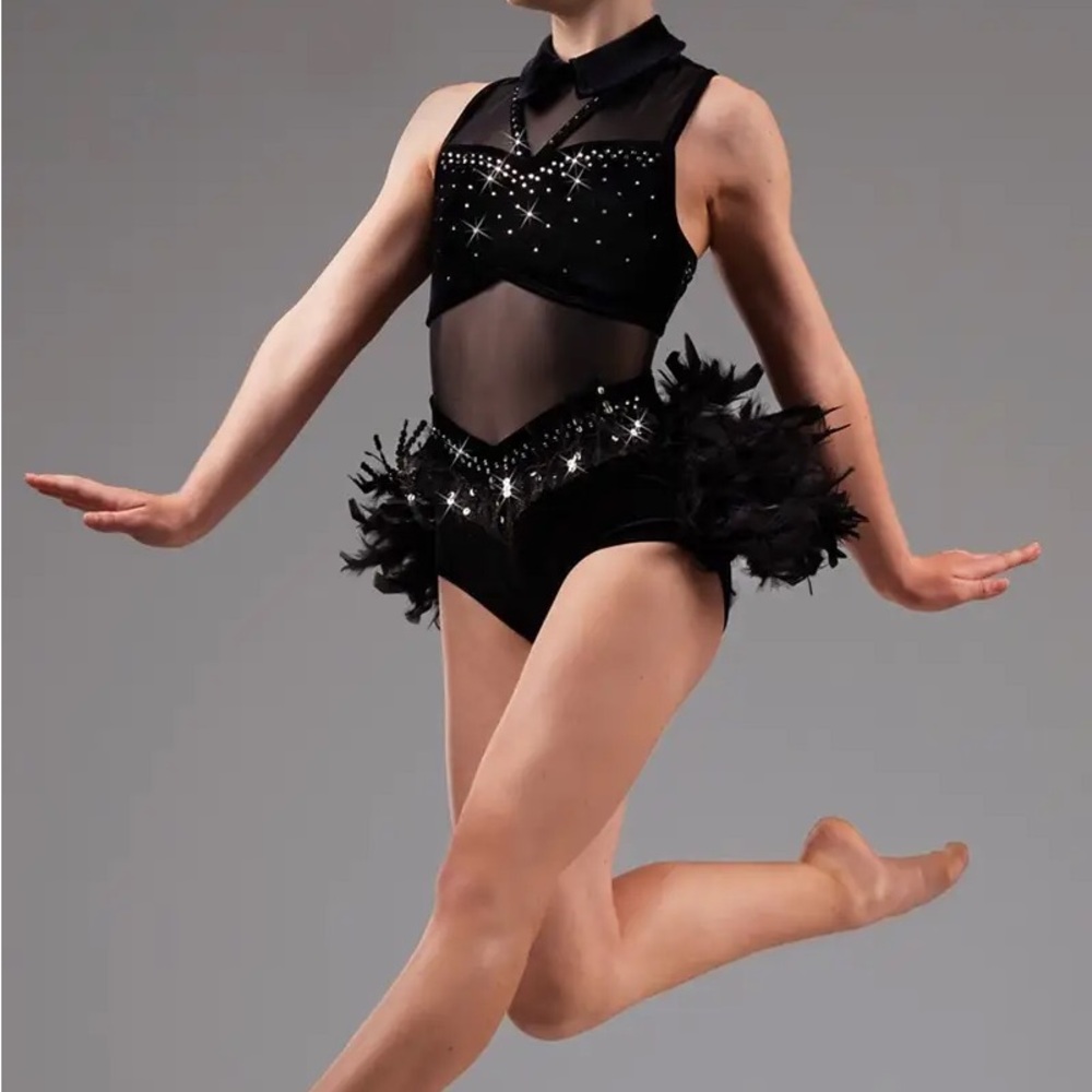 Black Rhinestone and Feathers Dance Costume